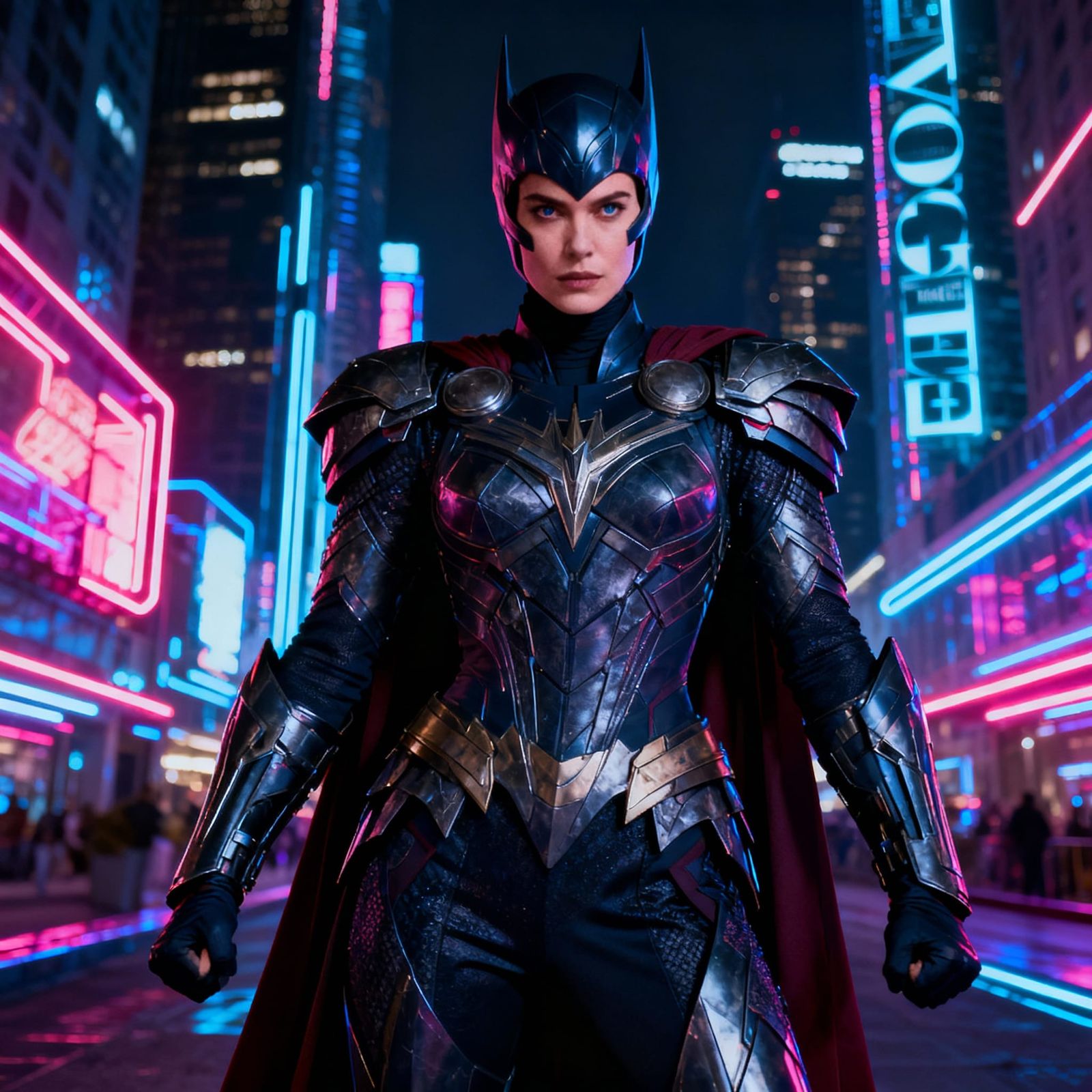 Stoic Superhero in Haute Couture Armor