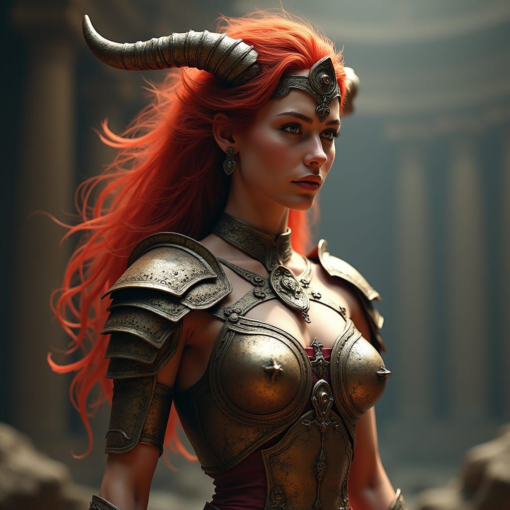 Red-Haired Female Centaur in Armor: Digital Art