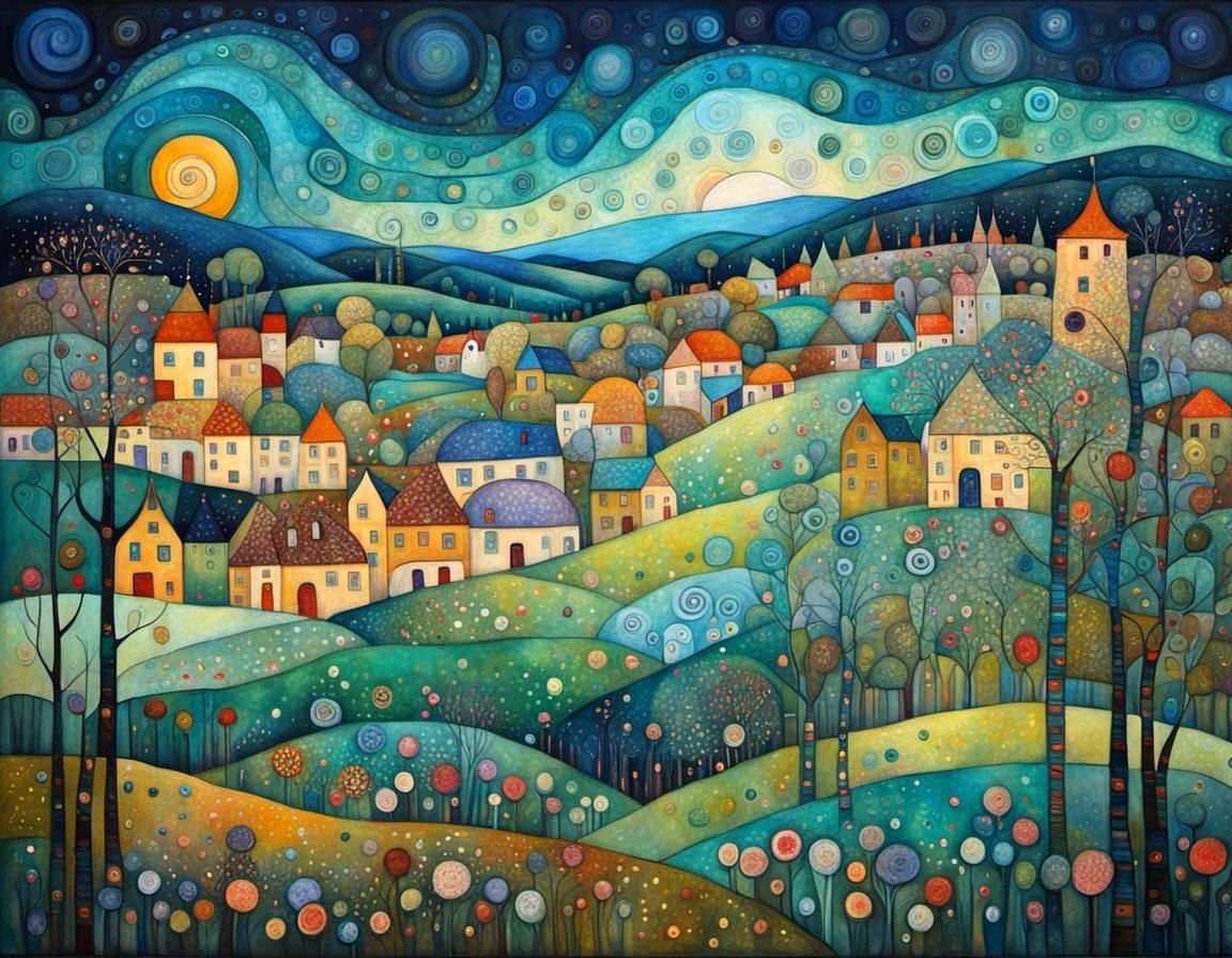 Spring Landscape in Art Nouveau Style