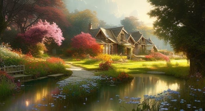 Blooming Cottage Garden Painting with Large Brushstrokes