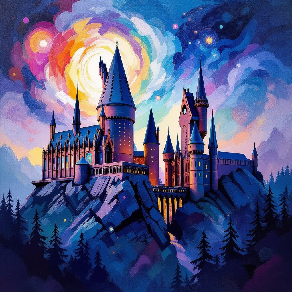 Hogwarts Castle in Abstract Art Style