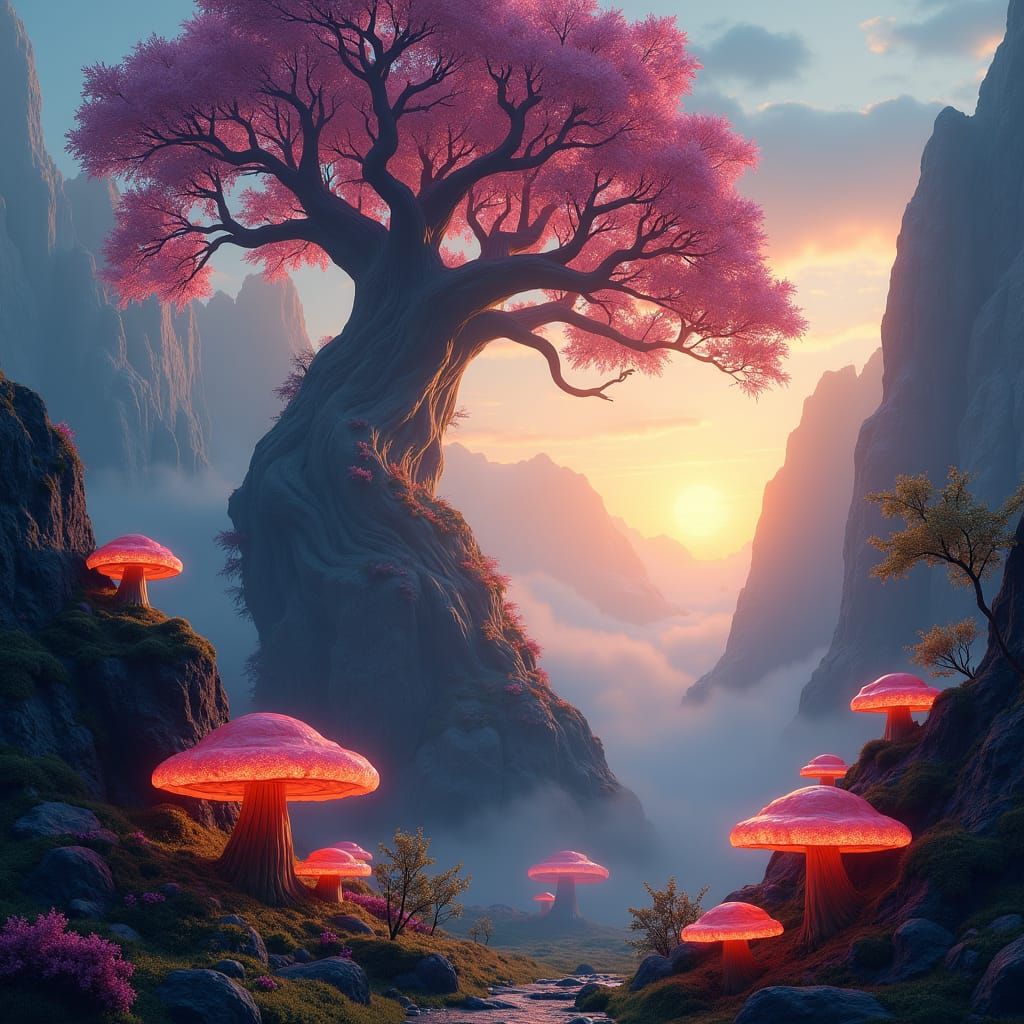 Mystical Realm: Ancient Tree in Digital Matte Painting