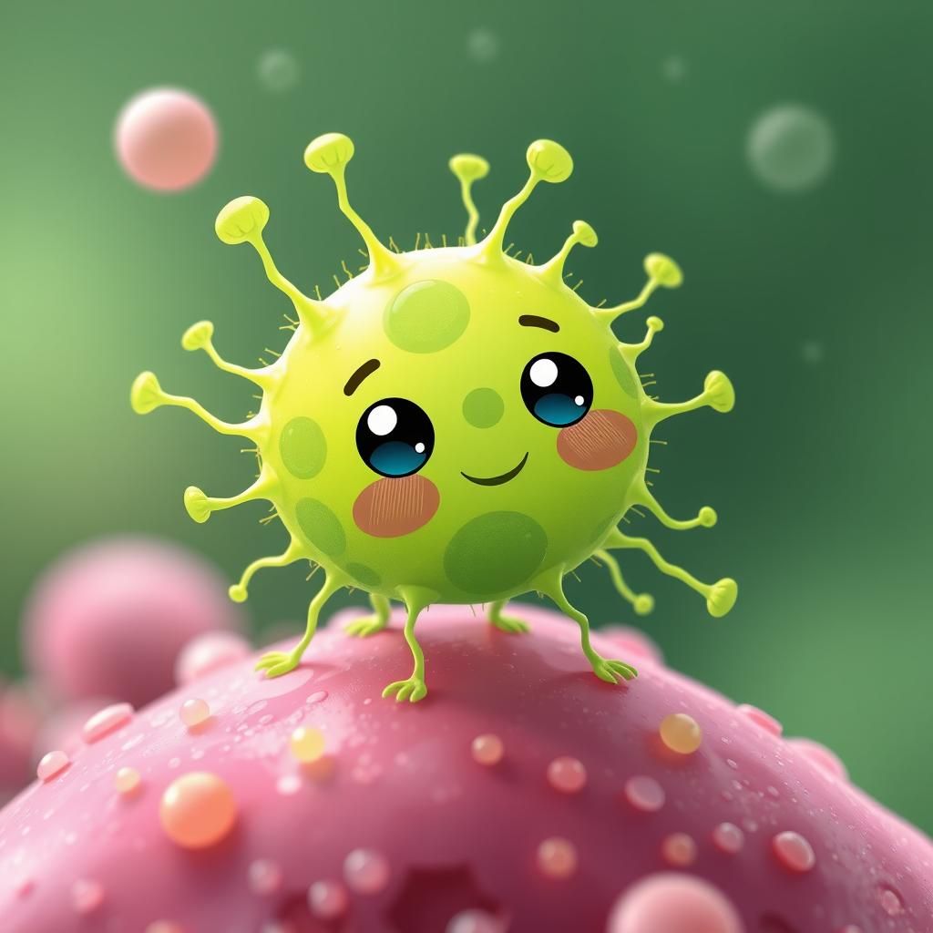 Adorable Little Green Bacteria Illustration