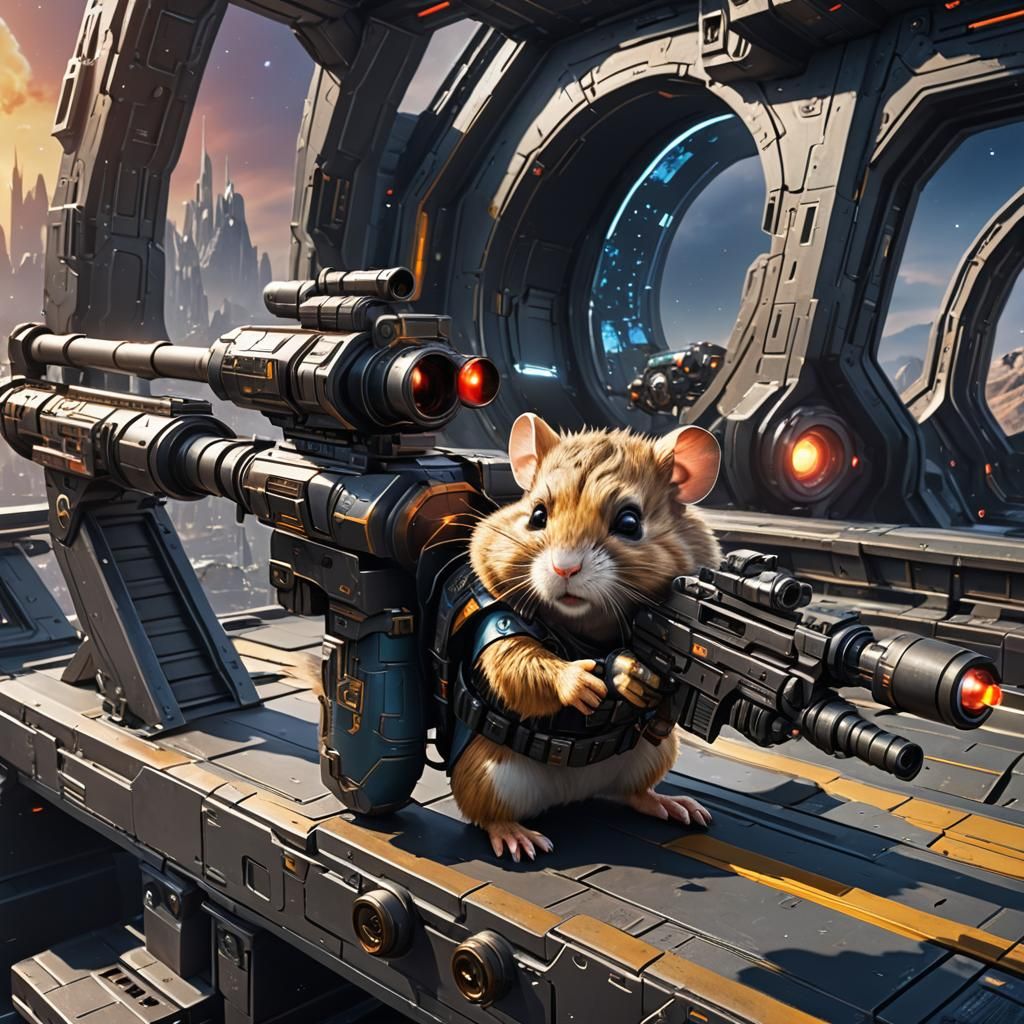 Hamster Warrior on Starship Bridge in Sci-Fi Art
