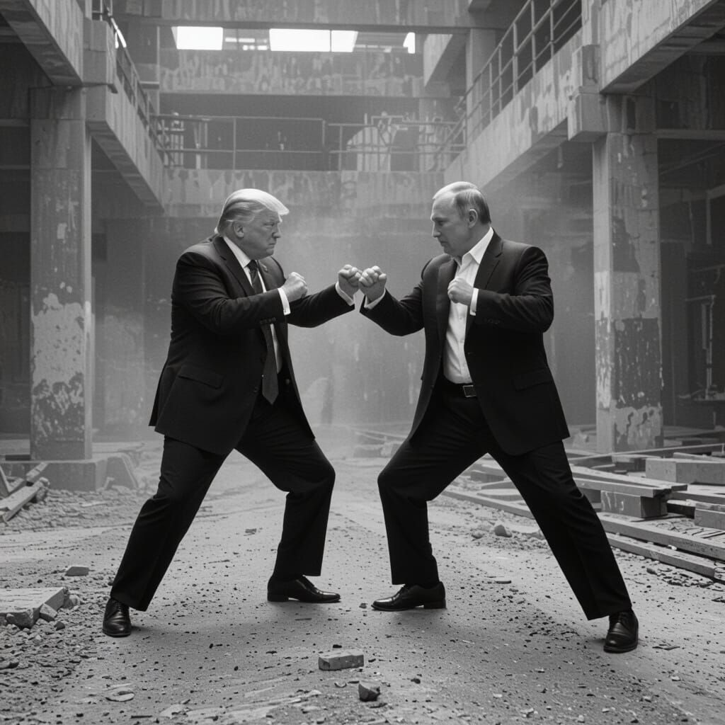 Trump and Putin in 1970s Singapore Kung Fu Stance