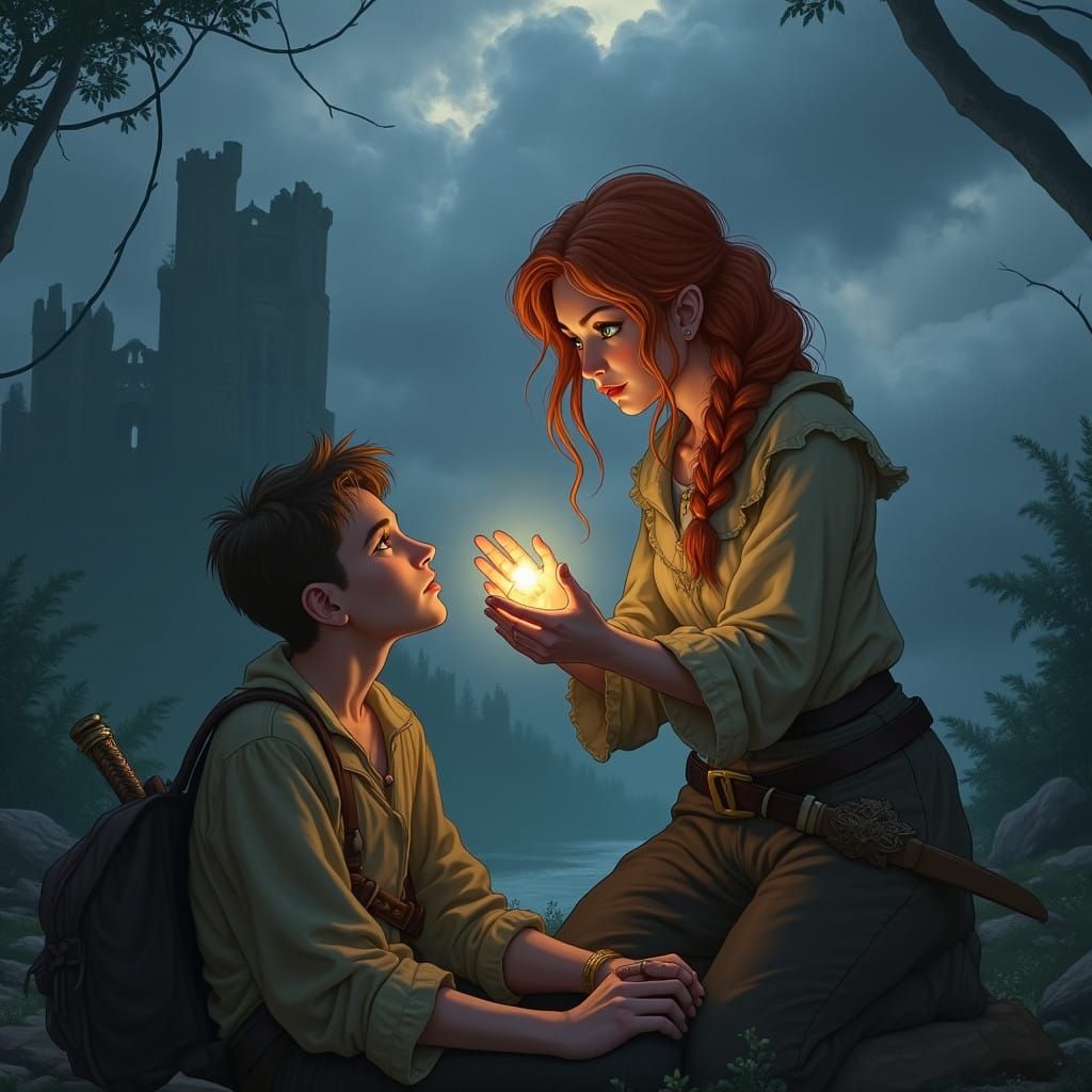 Mystical Healing in a Haunting Woodland Scene, Inspired by F...