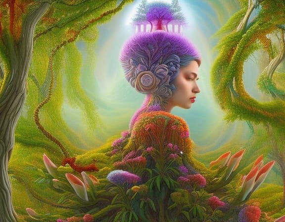 Winged Figure in Warped Sunset Perspective