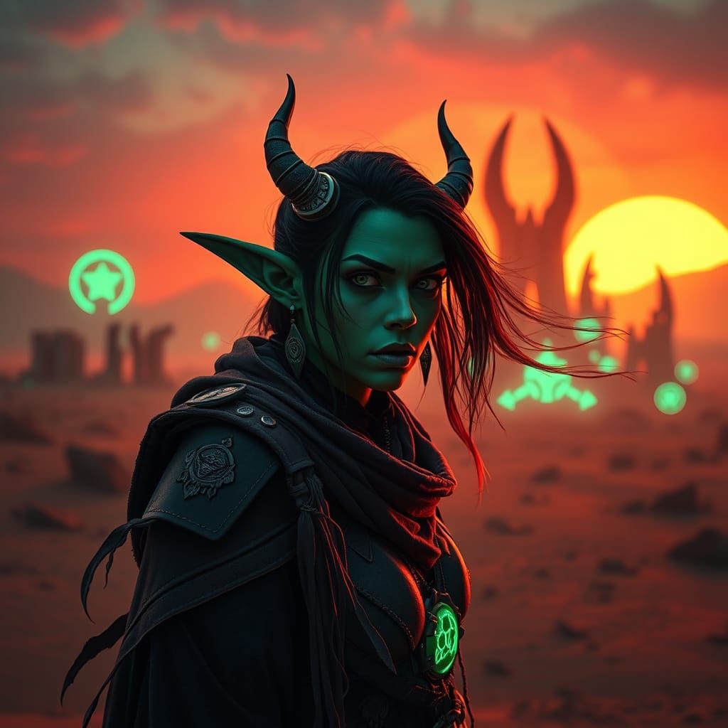 Orc in Cyberpunk Desert at Sunset