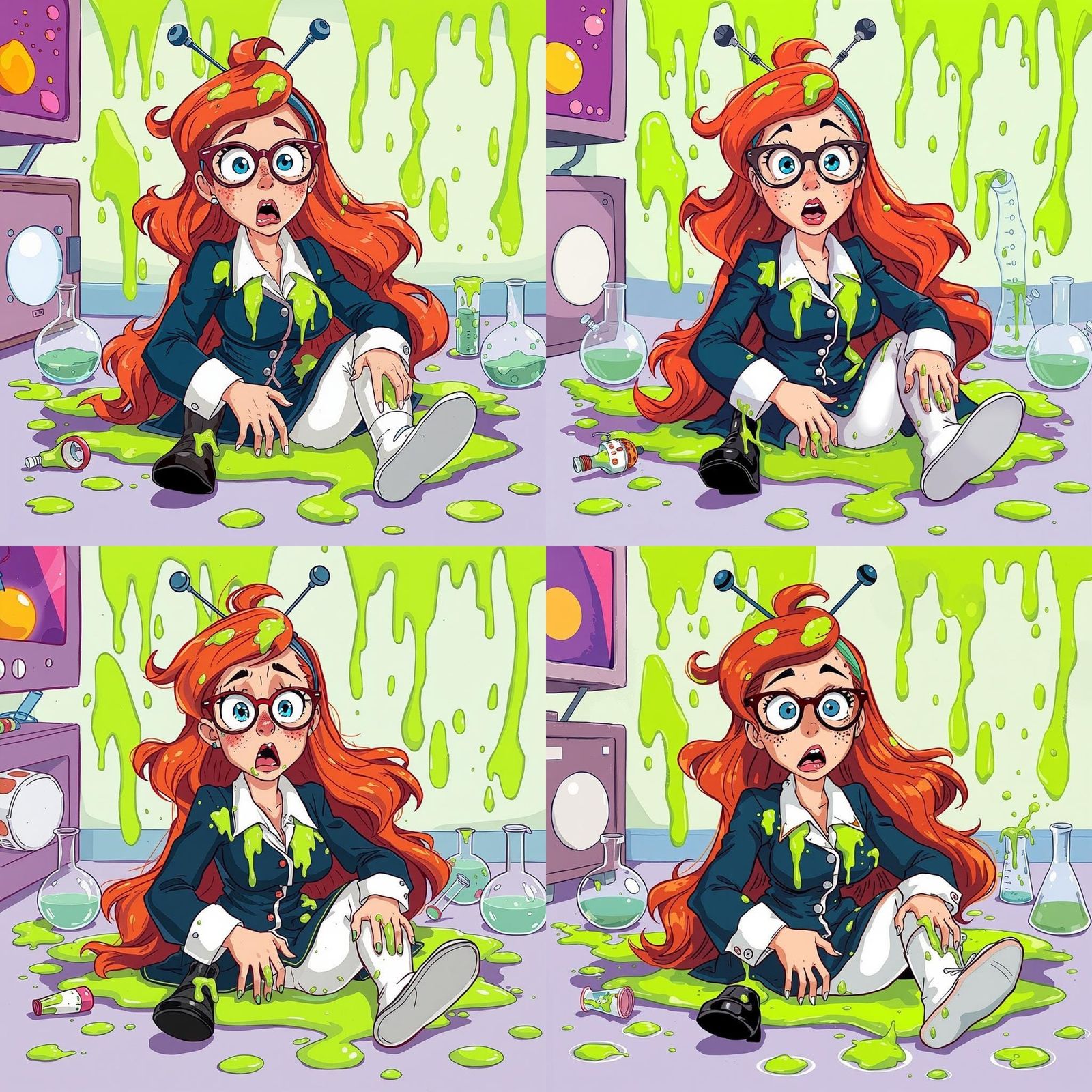 Slime Lab Cartoon Catastrophe in 1980s Animation Style