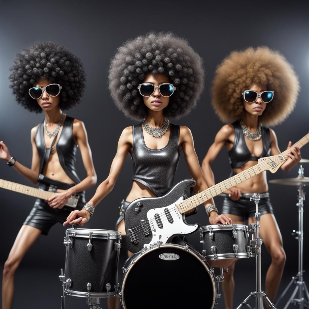 Cats with Afros in a Rock Band