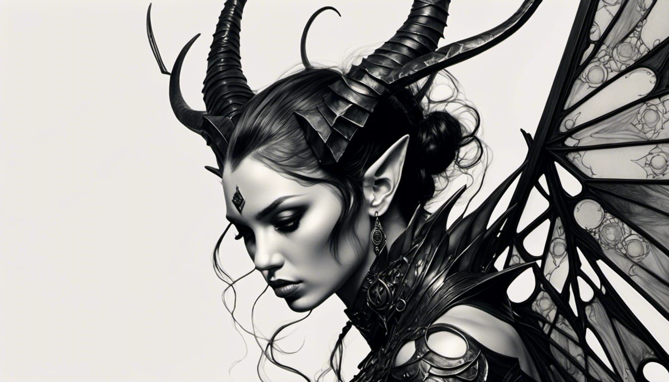 Enchanting Tiefling in Art Nouveau Dungeons and Dragons Styl...