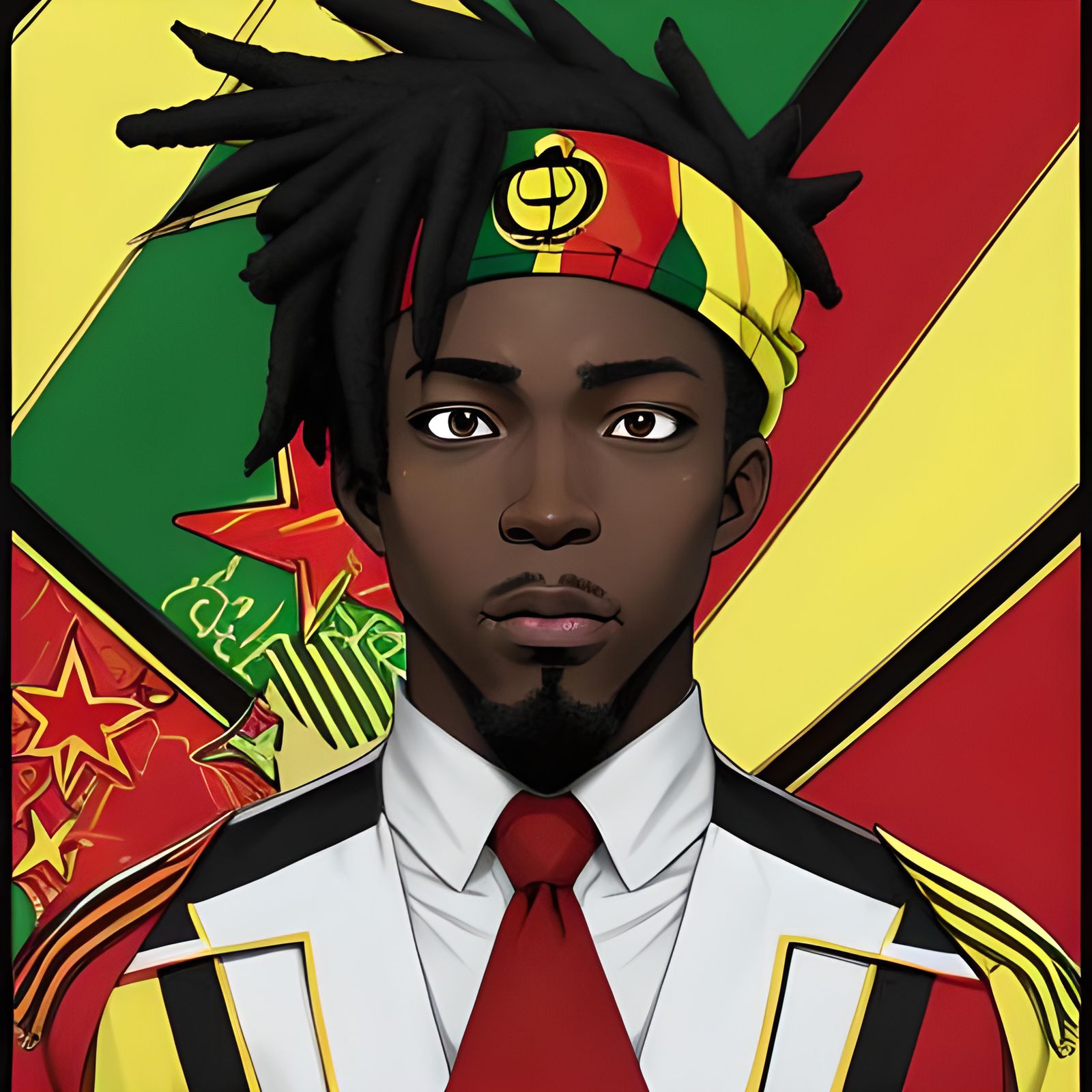 Ghana Flag Inspired Anime Art of Black Man
