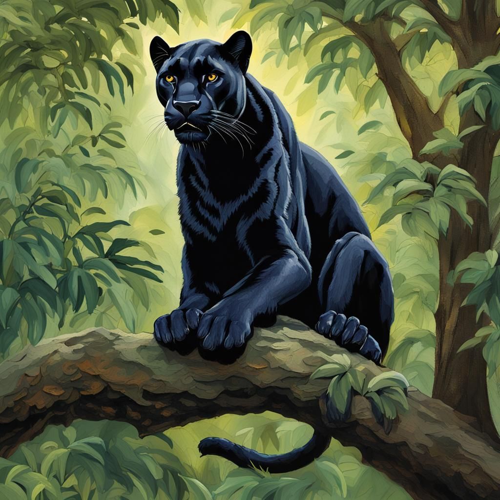 Majestic Black Panther in Lush Green Habitat