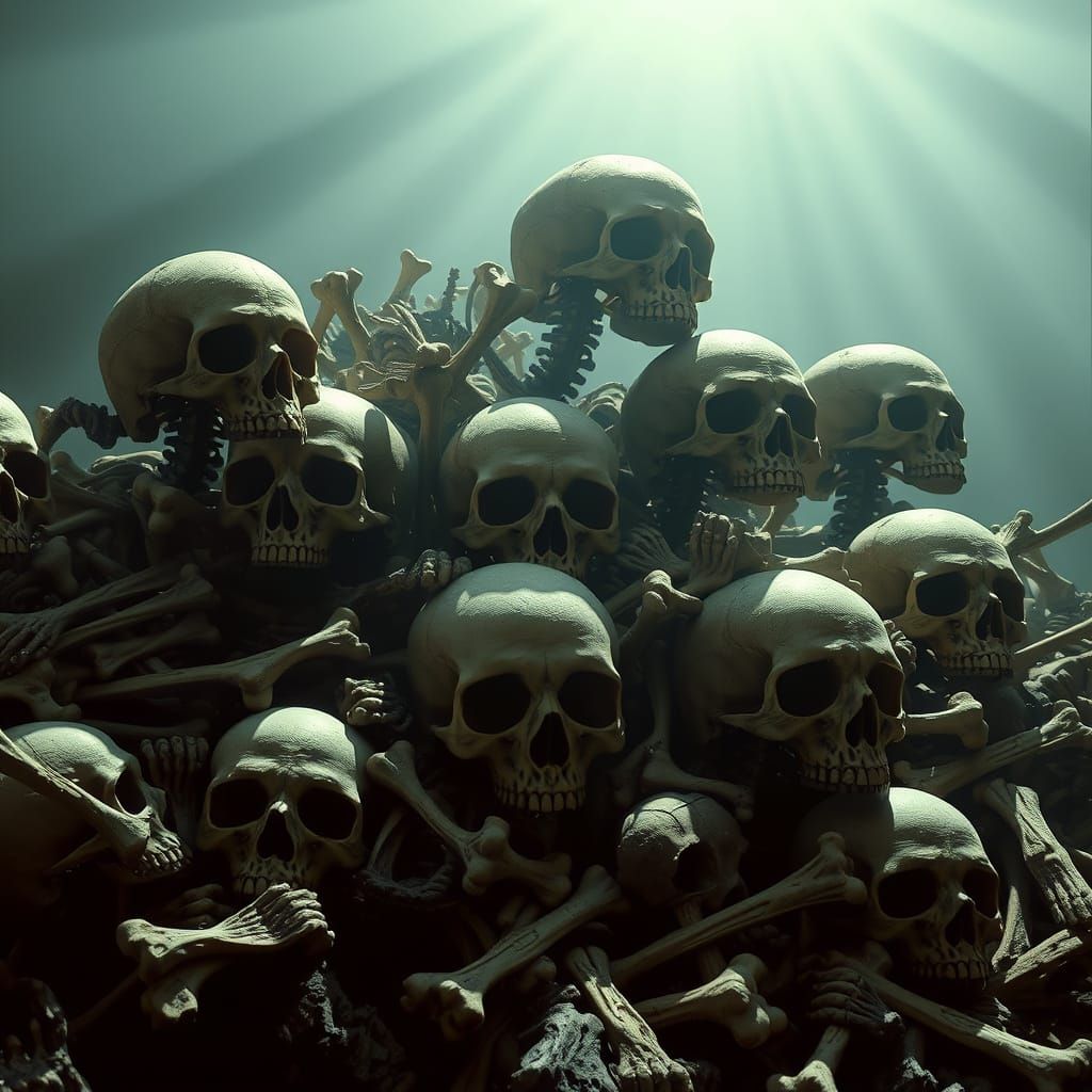 Haunting Skeletons, Skulls, and Bones in Dramatic Lighting