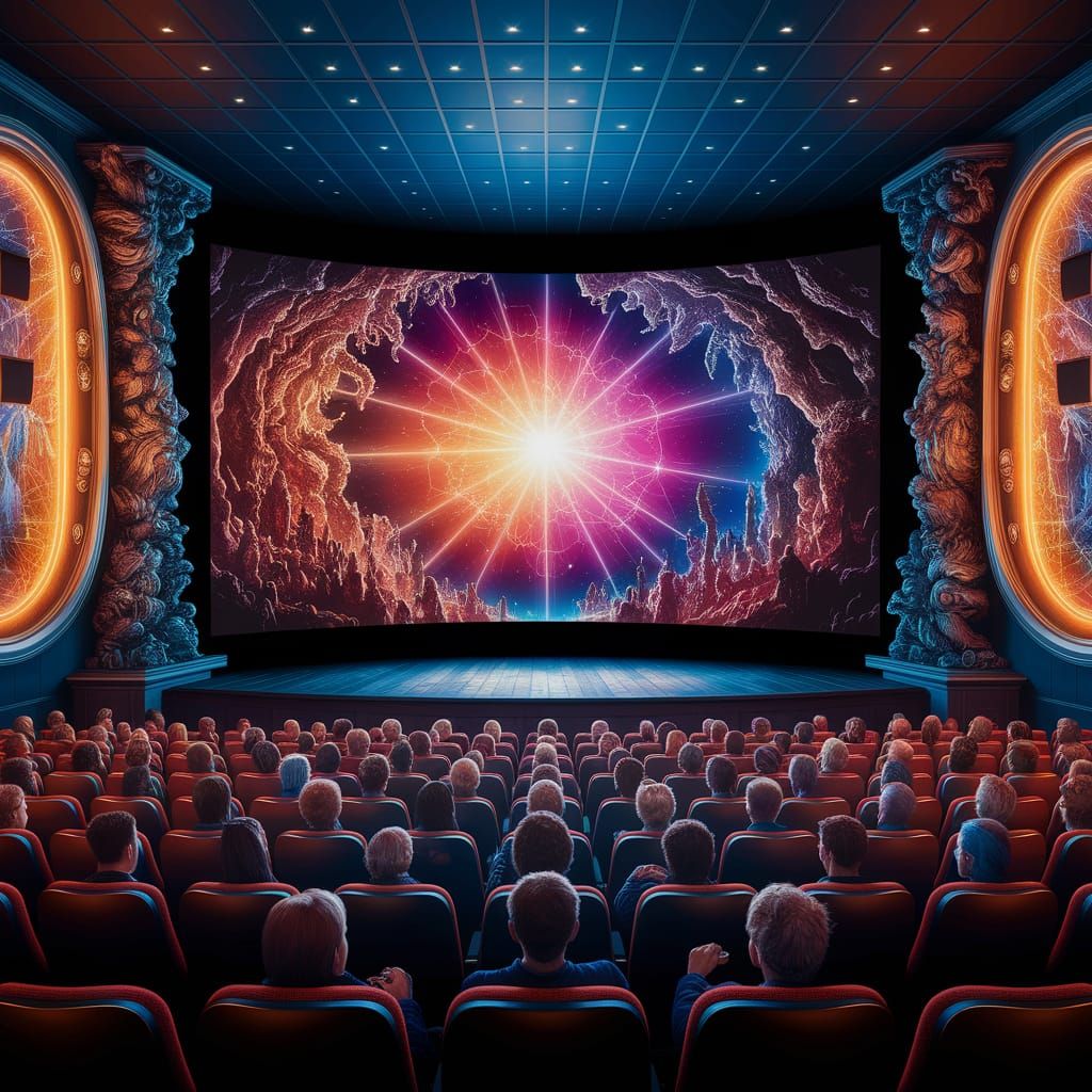 Bustling Movie Theater in Detailed Matte Painting