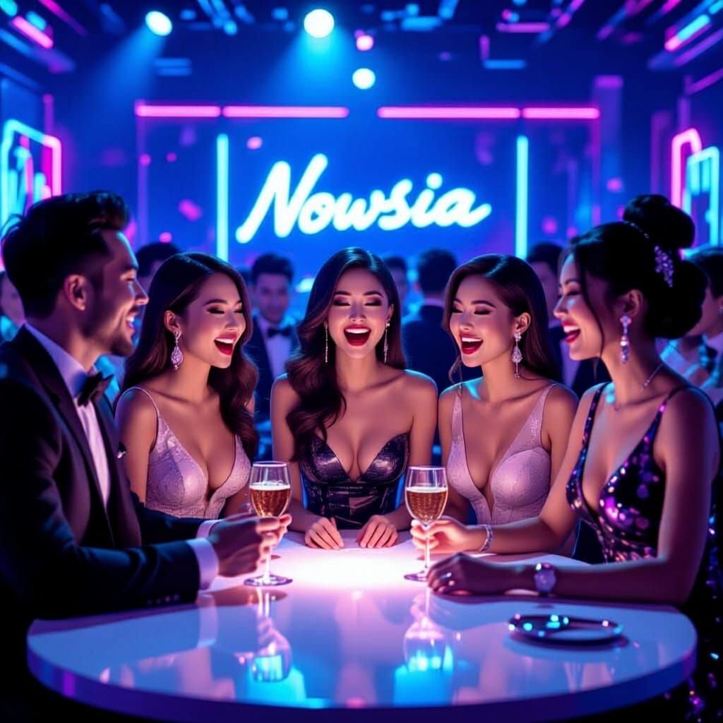 Elegant Karaoke Night in Neon-Lit 80s Ambiance