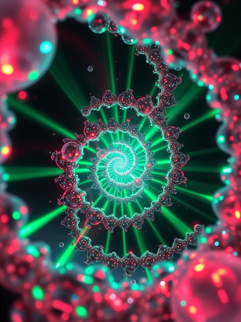 Bioluminescent Fractal Double Helix in Neon Style