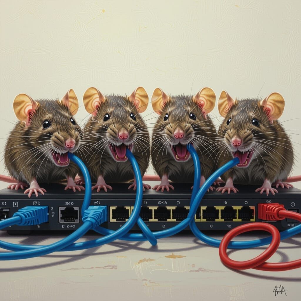Realistic Rats Connected to Network Switch