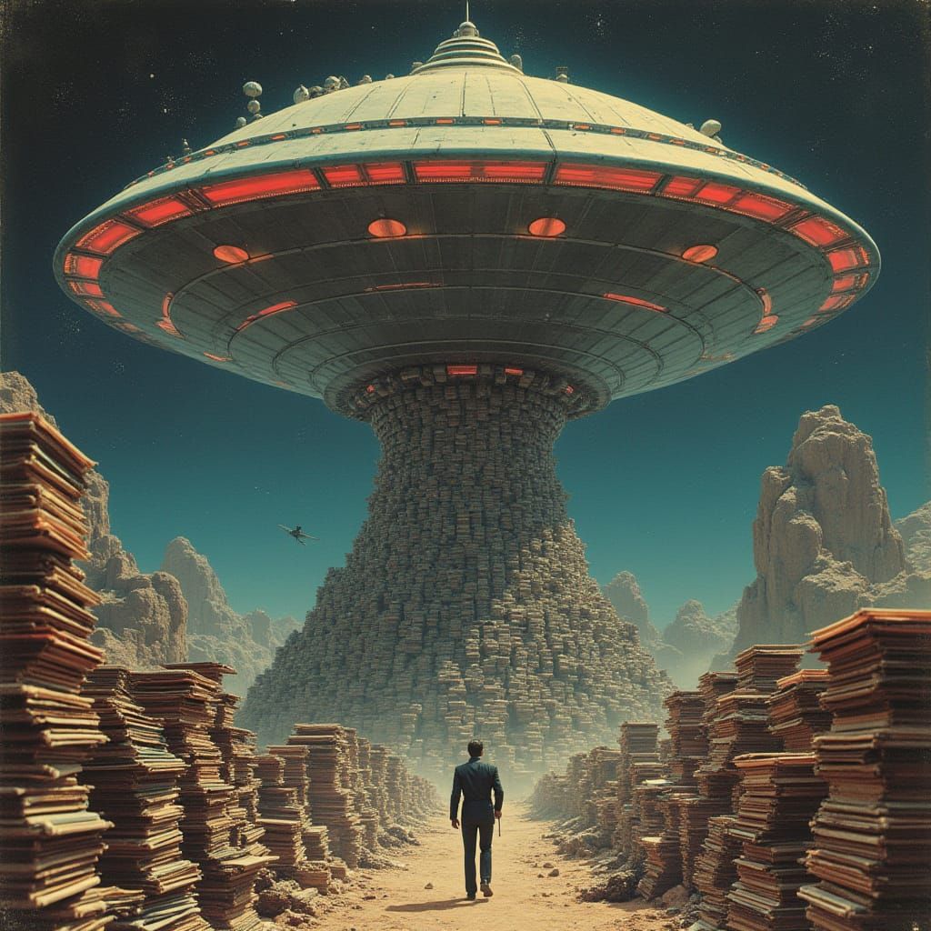 Futuristic Space Station Rises from Vinyl Record Collection