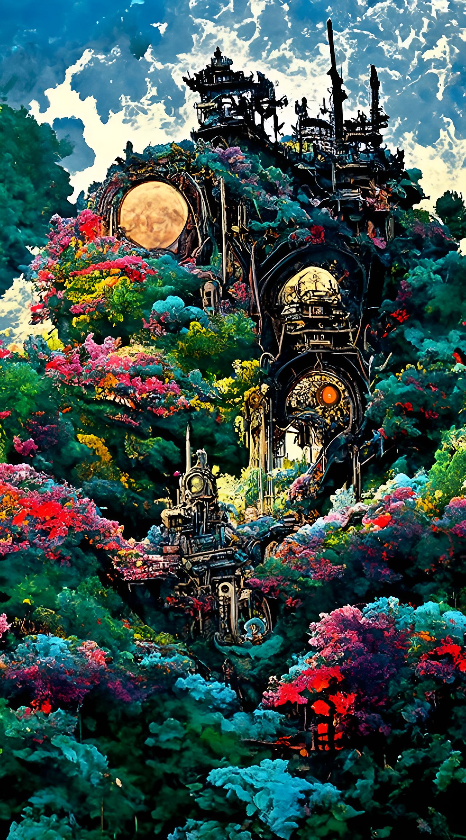 Enchanted Temple Painting in Ghibli Style