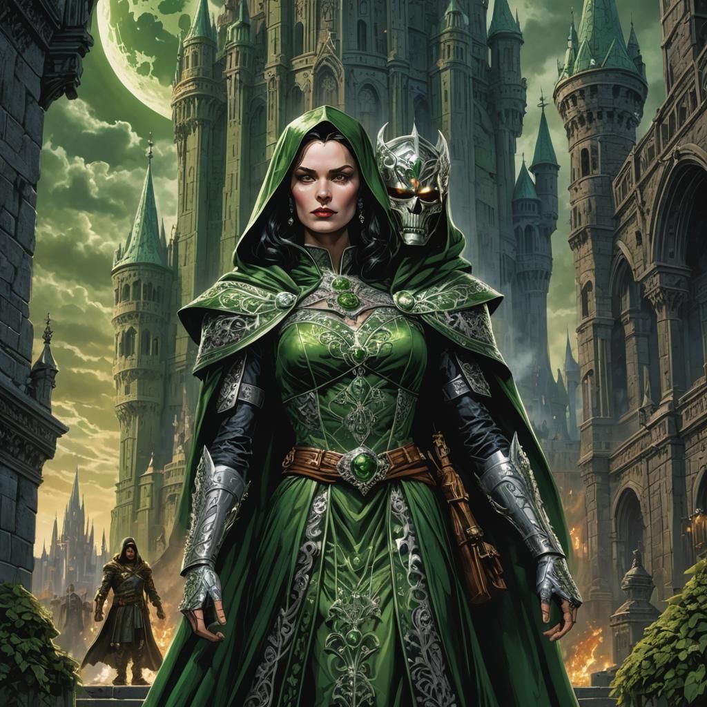 Countess in Green and Silver Gown, Marvel Comics Style