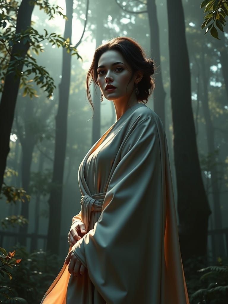 Transluscent body of a stunning woman in delicate silk robe....