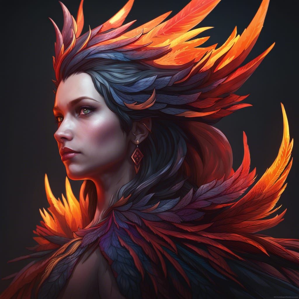 Gothic Phoenix Portrait in Detailed Concept Art