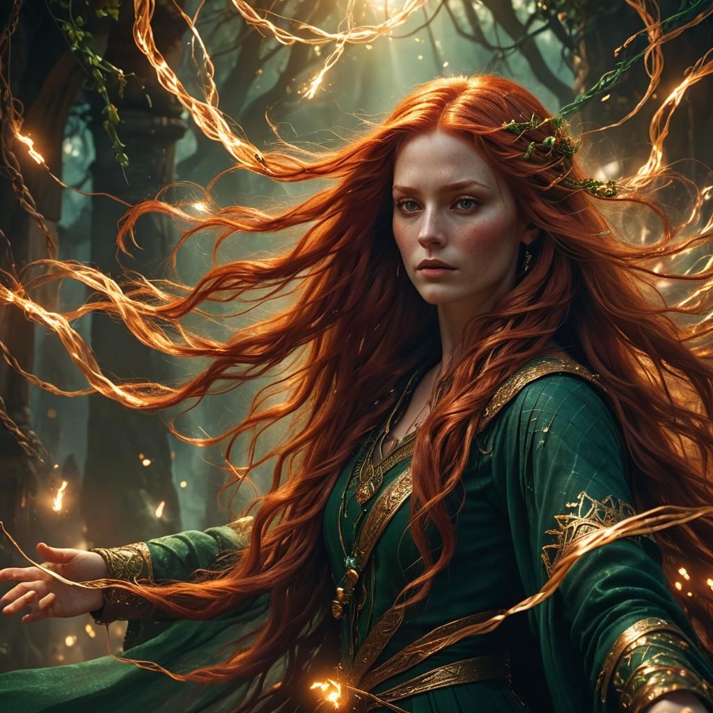 Mystical Red-Haired Woman Portrait in Fantasy Art Style