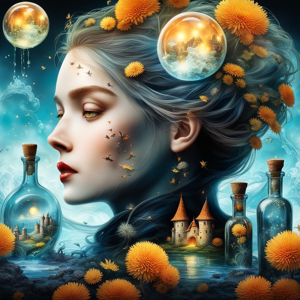 Four Bottles: Witches, Ice Castle, Dandelions, Earth