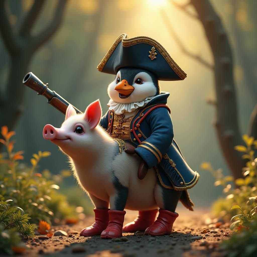 Linux Penguin as Revolutionary Soldier on Piglet