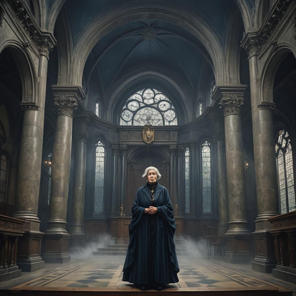 Stern Woman in Jugendstil Gothic Hall