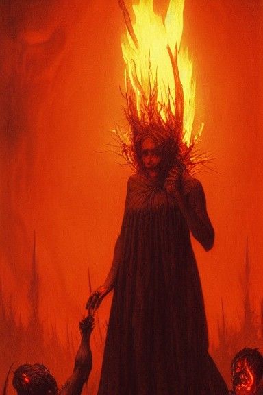 Sinister Witch Burning in Hyperrealism Style