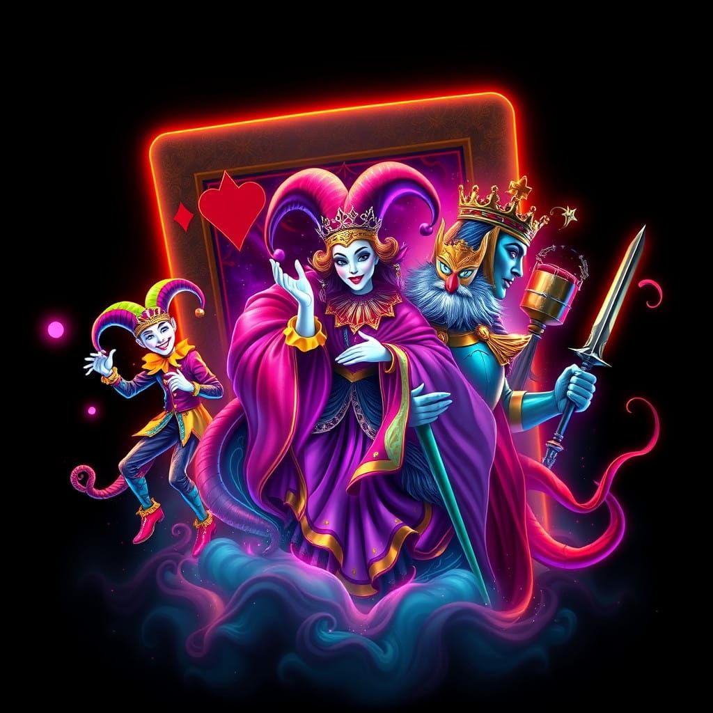 Ethereal Eldritch Card Scene in Vibrant Art Nouveau Style