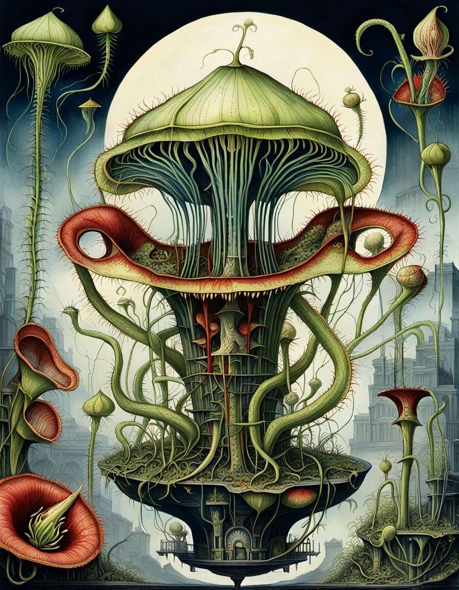 Botanical Blueprint: Carnivorous Clockwork Plant