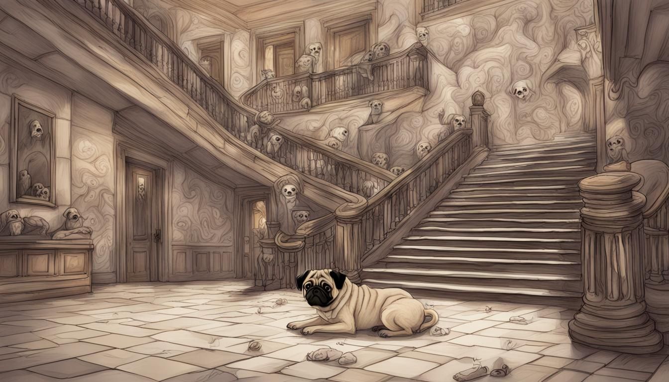 Haunted Interior with Pugs on Grand Staircase