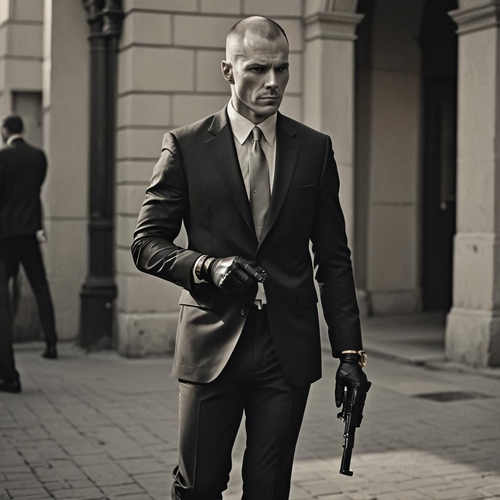 Hitman in Black and White Suit Holding M4a1
