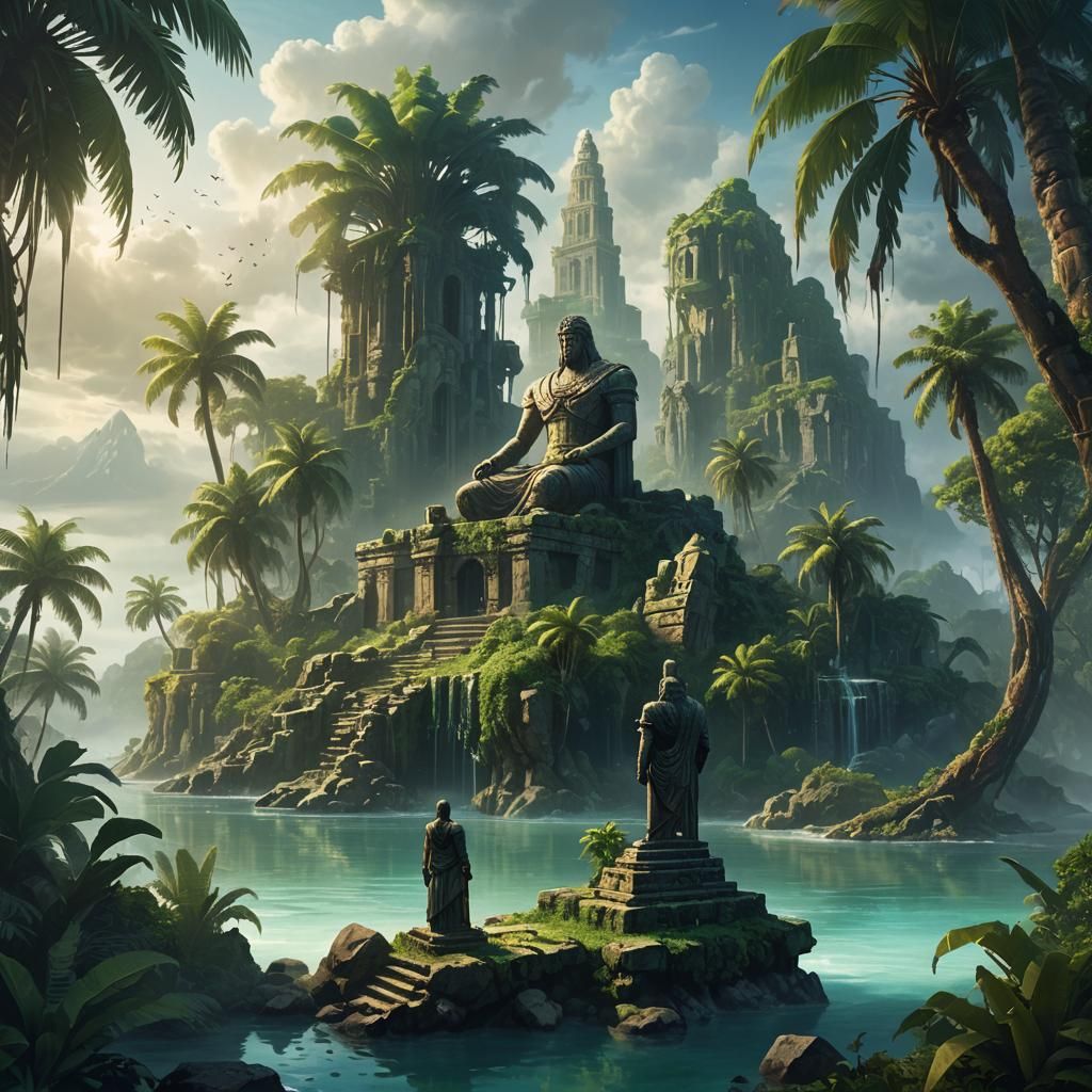 Misty Island Ruins with Colossal Statue