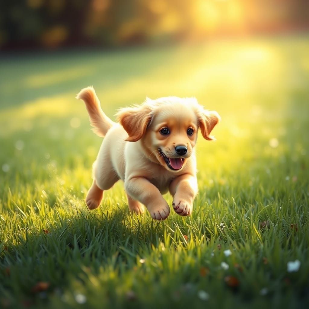 Golden Retriever Puppy Zoomies in Hyper-Realistic Digital Ar...