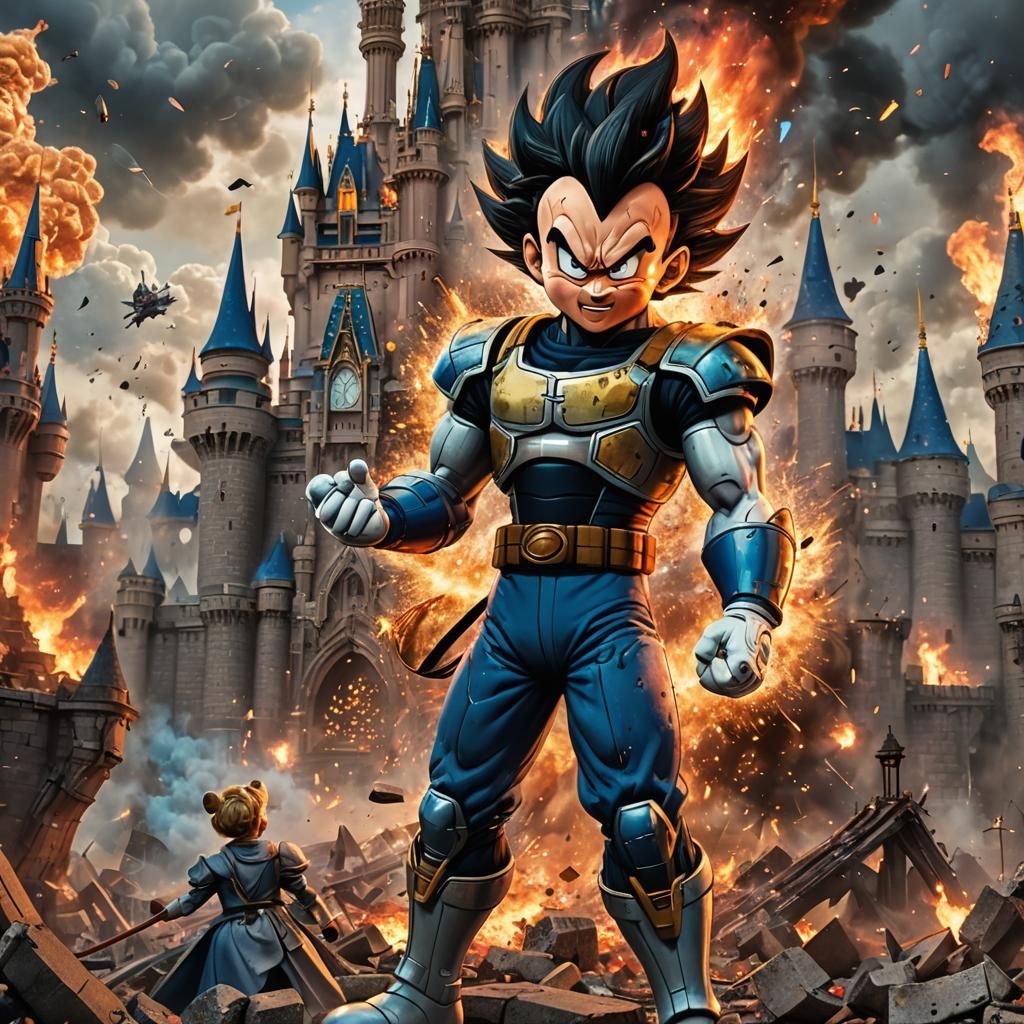 Vegeta Destroys Cinderella's Castle: Explosive Concept Art