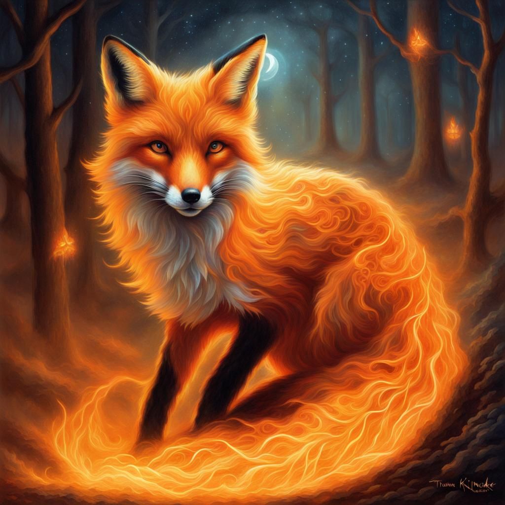 Mystic Fire Fox in Dreamy Landscape