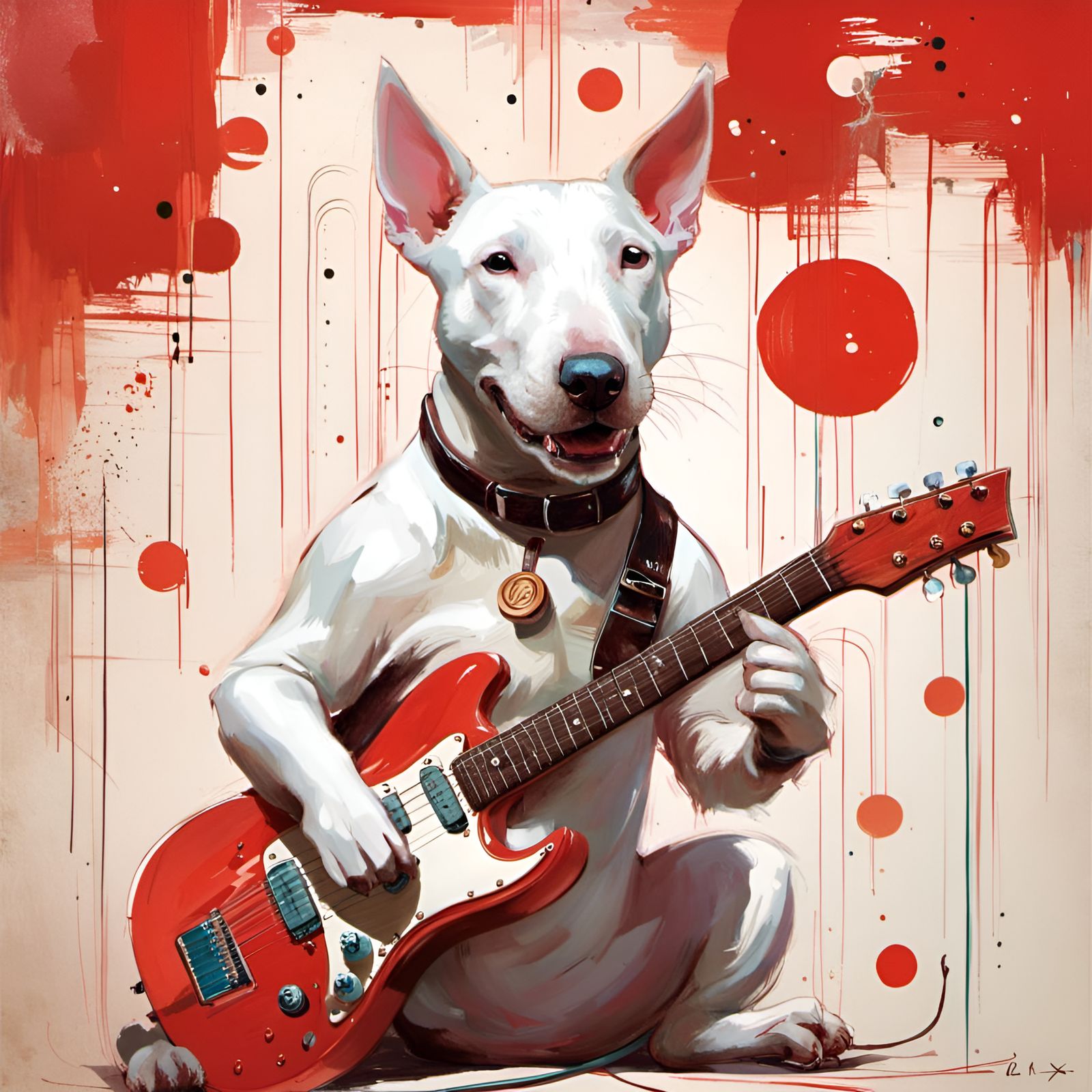 Bull Terrier Guitarist in Pixar Style