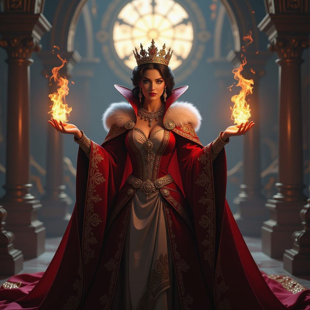 Regal Queen Unleashes Blazing Duet: Fantasy Concept Art