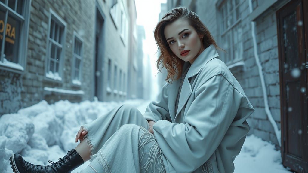Hyper-Realistic Woman in Frosty Environments with Neon Ambia...