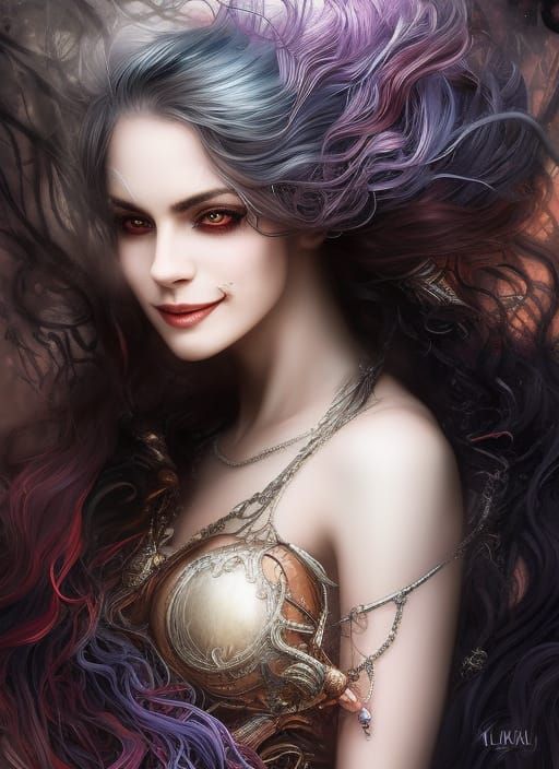 Crazy Woman Portrait in Biopunk Style