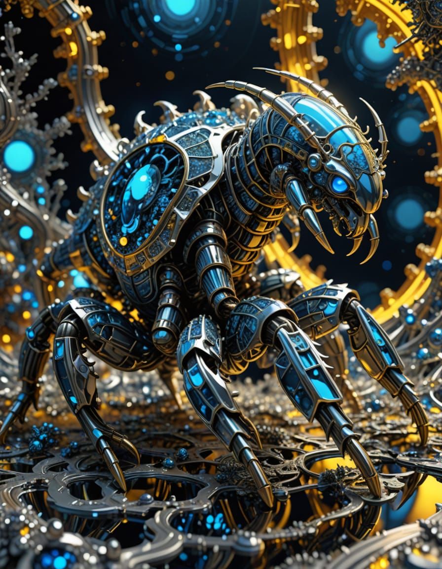Fractal Scorpion in Metallic Chrome, 3D Mandelbulb Art