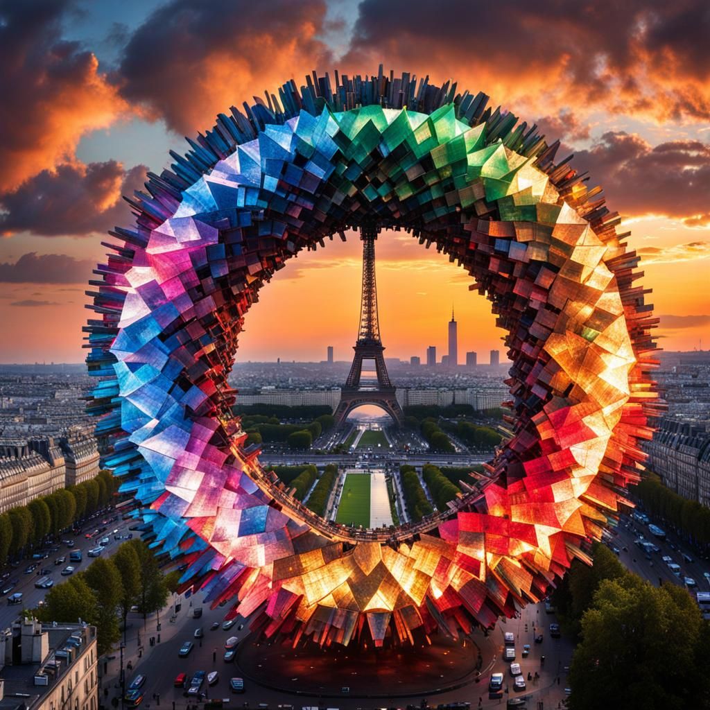 Olympic Rings Shatter Over Paris Sunset