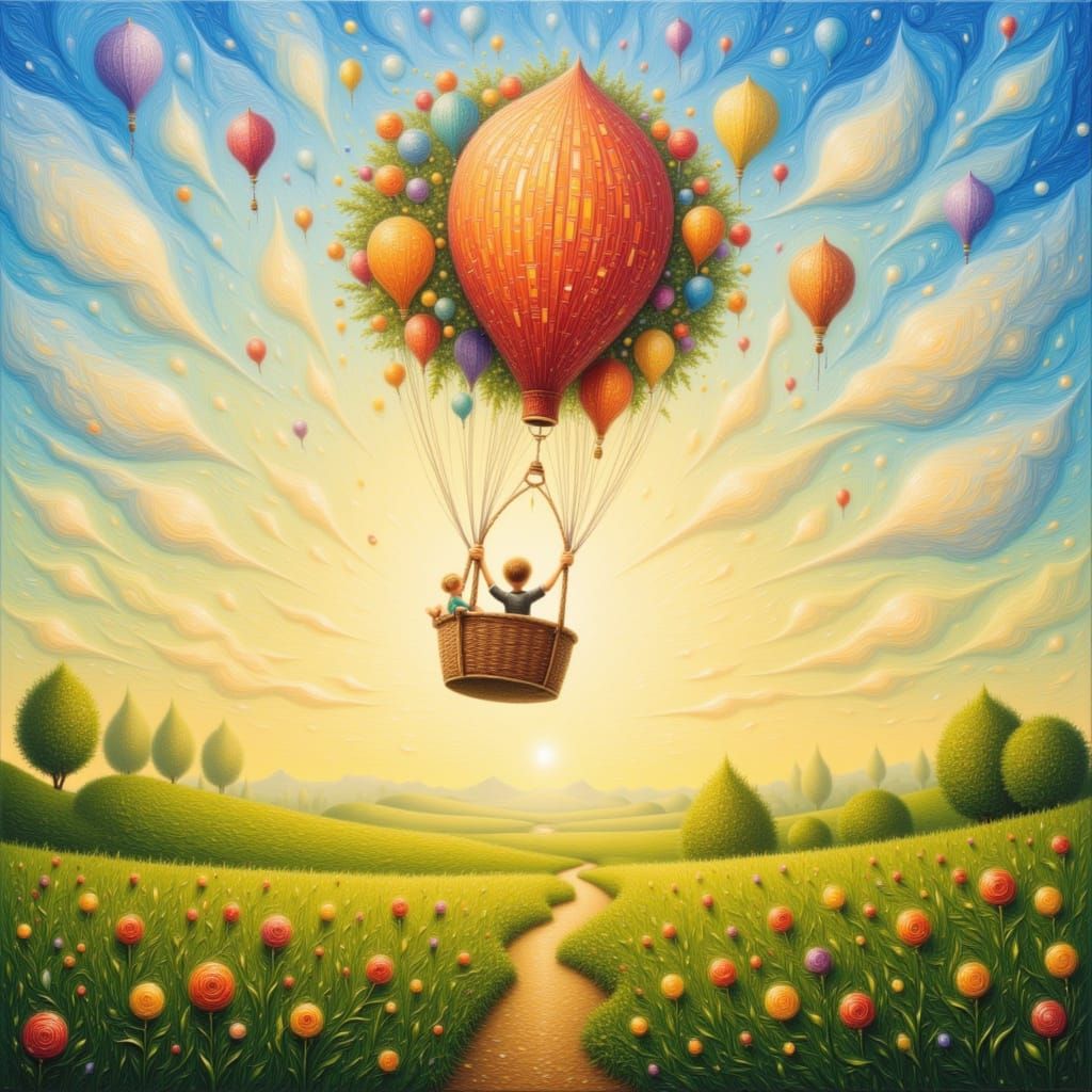 Dreamy Hot Air Balloons Over Flower Fields