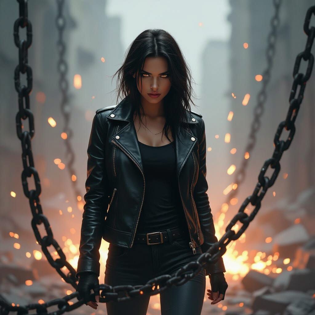 Woman Breaks Chains in Dark Cinematic Style