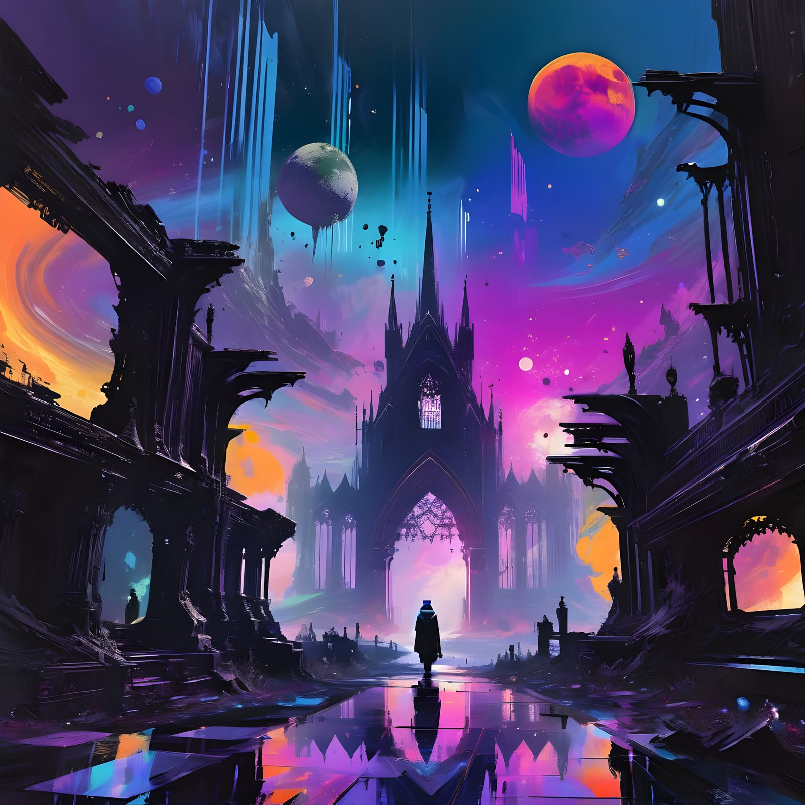 Gothic Romanticism in a Moonlit Synthwave Dreamscape