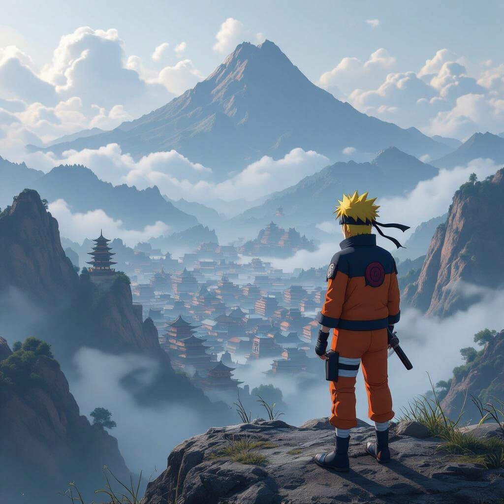 Naruto Overlooks Village in Detailed 3D Anime Style